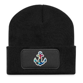 Ancre avec nœud polygone coloré - Beanie recyclé à patch - noir - Devant