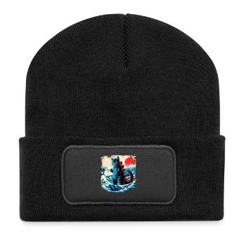 Funny Monster Kitty Cat Catzilla Anime Manga Japan - Recycled Patch Beanie - black - Front