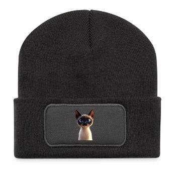 Siamkatze Siam Katze Siamese Cat Siamesen Katzen - Recycelte Patch Beanie - Dunkelgrau - Vorne