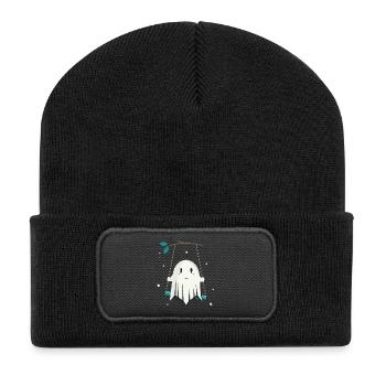 Fantôme joyeux sur la balançoire avec des étoiles - Beanie recyclé à patch - noir - Devant