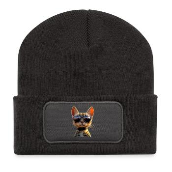 Savannah Cat Cat Mom Cute Serval Leopard Cats - Recycled Patch Beanie - dark grey - Front