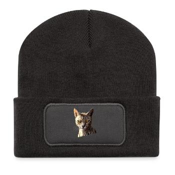 Savannah Cat Cat Mom Cute Serval Leopard Cats - Recycled Patch Beanie - dark grey - Front