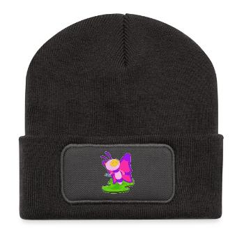 Lampe de poche papillon - Beanie recyclé à patch - charbon - Devant
