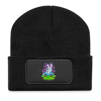 Hase Auto - Recycelte Patch Beanie - Schwarz - Vorne