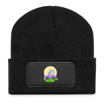 Voiture loup - Beanie recyclé à patch - noir - Devant