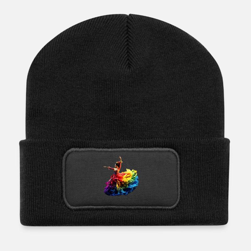 Flamenco Tänzerin Regenbogen Buntes Kleid Tanzen - Recycelte Patch Beanie - Schwarz