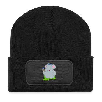 Elephant Painter Brush Painting - Recycled Patch Beanie - black - Front