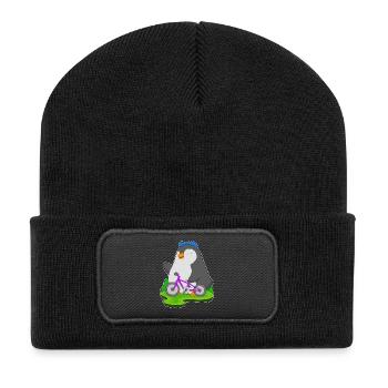 Pinguin Fahrrad - Recycelte Patch Beanie - Schwarz - Vorne