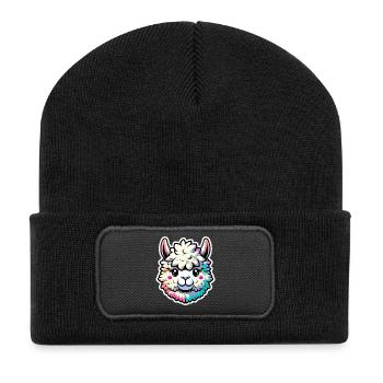 Alpaca Head Colorful - Recycled Patch Beanie - black - Front