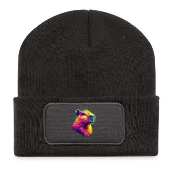 Capybara Be Capy Wasserschwein Lustiges Capybara - Recycelte Patch Beanie - Dunkelgrau - Vorne