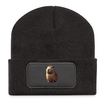 Capybara Be Capy Wasserschwein Lustiges Capybara - Recycelte Patch Beanie - Dunkelgrau - Vorne