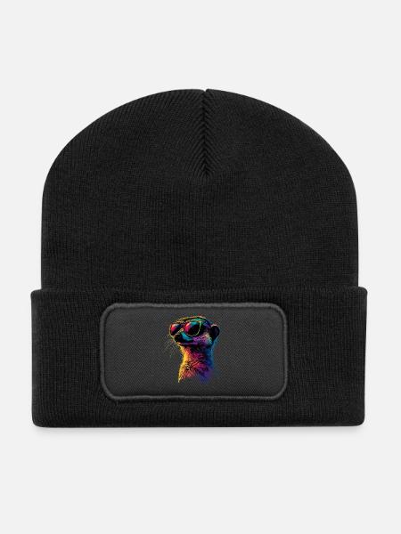 Erdmännchen Sonnenbrille Bunt Süßes Erdmännchen - Recycelte Patch Beanie - Schwarz