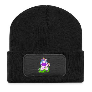 Licorne Éventail à main - Beanie recyclé à patch - noir - Devant