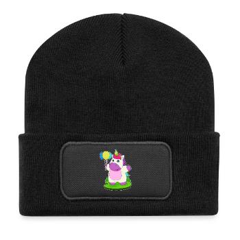Einhorn Luftballon - Recycelte Patch Beanie - Schwarz - Vorne