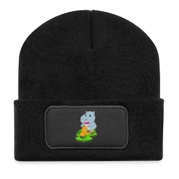 Nilpferd Motorroller - Recycelte Patch Beanie - Schwarz - Vorne