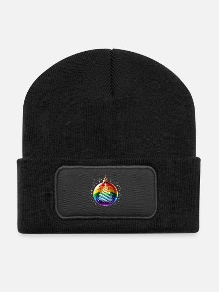 Regenbogen Weihnachtskugel - Recycelte Patch Beanie - Schwarz