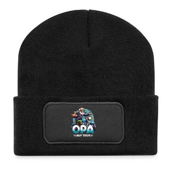 Cooler Opa Auf Tour Motorrad Biker Großvater - Recycelte Patch Beanie - Schwarz - Vorne
