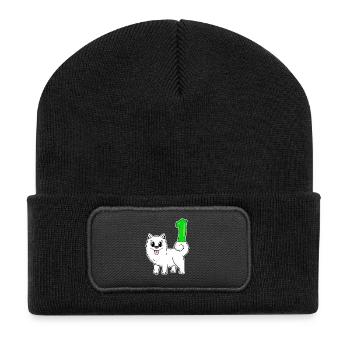 Number 1 Number One - Samoyed Dog Motif - Recycled Patch Beanie - black - Front