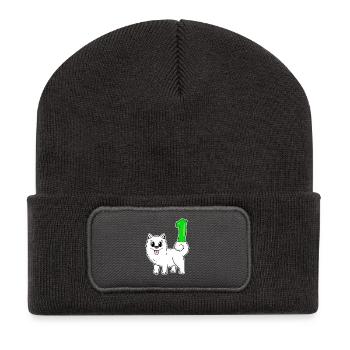 Zahl 1 Nummer Eins - Samojede Hund Motiv - Recycelte Patch Beanie - Dunkelgrau - Vorne