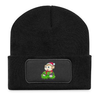 Affe Weihnachten Weihnachtsmütze - Recycelte Patch Beanie - Schwarz - Vorne