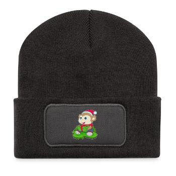 Chapeau de Noël Singe Noël - Beanie recyclé à patch - charbon - Devant