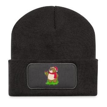 Chapeau de Noël Ours Noël - Beanie recyclé à patch - charbon - Devant