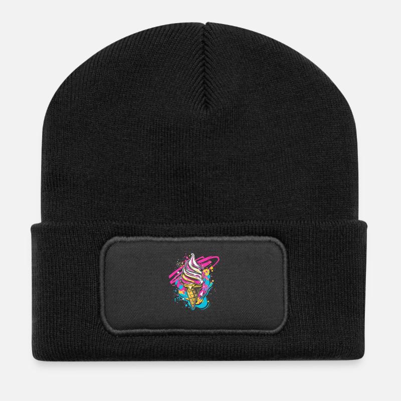 Eistüte Farbkleckse - Recycelte Patch Beanie - Schwarz