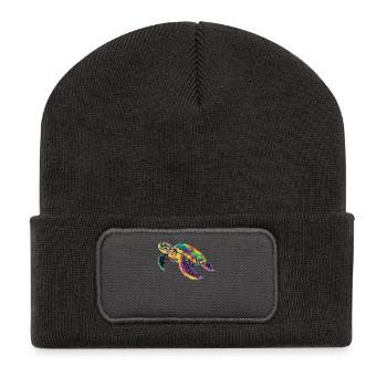 Schildkröte Bunt Popart Reptil Süße Schildkröten - Recycelte Patch Beanie - Dunkelgrau - Vorne
