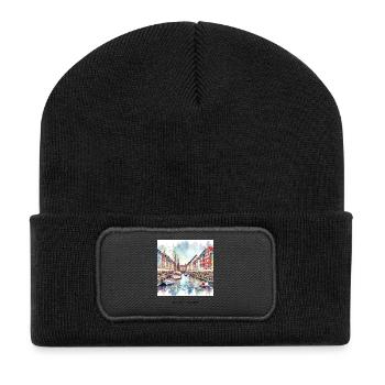 Nyhavn Kopenhagen Skandinavien Dänemark Sommer - Recycelte Patch Beanie - Schwarz - Vorne