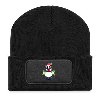 Panda Weihnachten Pakete - Recycelte Patch Beanie - Schwarz - Vorne