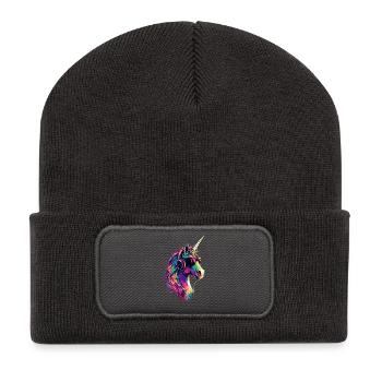 Unicorn Colorful Rainbow Horses Riding Unicorns - Recycled Patch Beanie - dark grey - Front