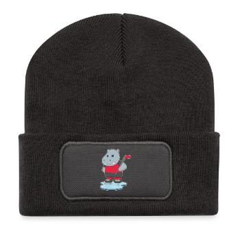 Nilpferd Eishockey Eishockeyschläger - Recycelte Patch Beanie - Dunkelgrau - Vorne