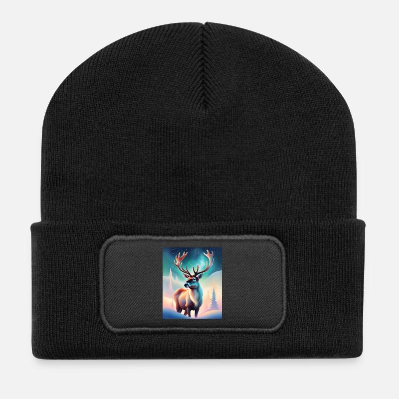 Conception de renne majestueux avec des aurores boréales - Beanie recyclé à patch - noir