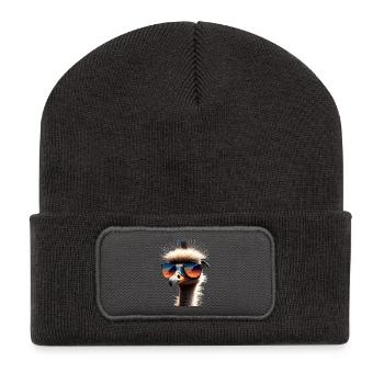 Oiseau d’autruche Autruche Grand Bouquets d’émeu Ratite - Beanie recyclé à patch - charbon - Devant