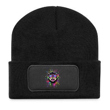 Igel Popart Kopfhörer Sonnenbrille Bunt Süßer Igel - Recycelte Patch Beanie - Schwarz - Vorne