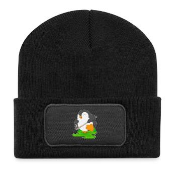 Pinguin Feldhockey Hockeyschläger - Recycelte Patch Beanie - Schwarz - Vorne