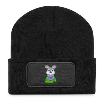 Hase Ostern Osterei - Recycelte Patch Beanie - Schwarz - Vorne
