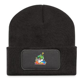 Hund Weihnachtsbaum Lustig Weihnachten - Recycelte Patch Beanie - Dunkelgrau - Vorne