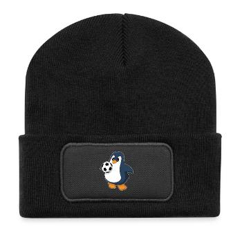 Pinguin Fußballspieler Fußball - Recycelte Patch Beanie - Schwarz - Vorne