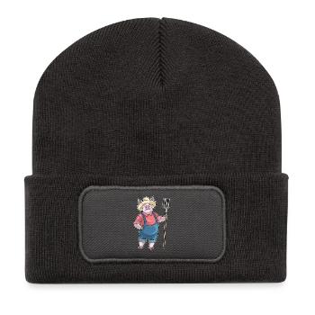 Schwein Landwirt Mistgabel Bauernhof - Recycelte Patch Beanie - Dunkelgrau - Vorne