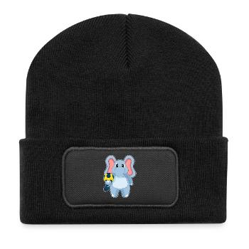 Elefant Handballspieler Handball - Recycelte Patch Beanie - Schwarz - Vorne