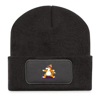 Katze Yoga Fitness Gymnastik - Recycelte Patch Beanie - Dunkelgrau - Vorne