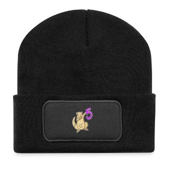 5. Geburtstag Motiv Känguru - 5 jahre - Recycelte Patch Beanie - Schwarz - Vorne