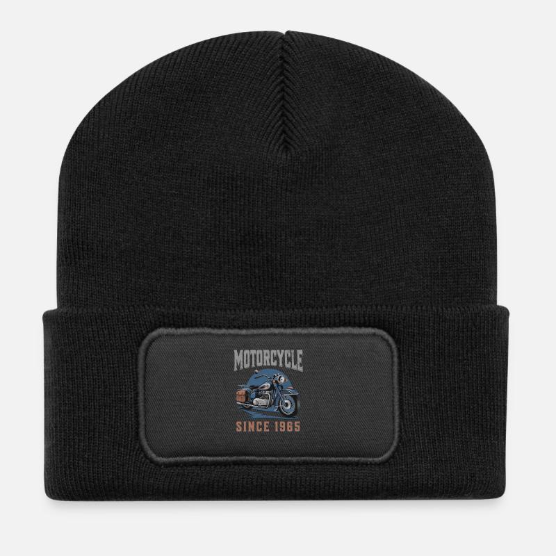 Legend 1965 – Vintage Motorraddesign - Recycelte Patch Beanie - Schwarz