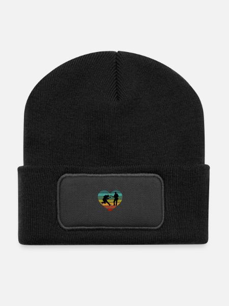 Electric Guitar Bass Heart Retro Silhouette - Recycled Patch Beanie - black