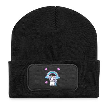 Einhorn Einhörner Kind Kinder Baby Kleinkind Herz - Recycelte Patch Beanie - Schwarz - Vorne