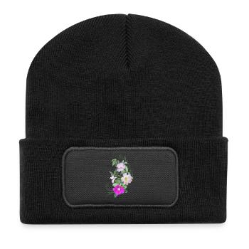 Rosehip Blossoms and Vine, Mixed Media Art - Recycled Patch Beanie - black - Front