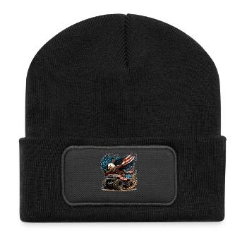 Patriotic Eagle on Monster Truck - Recycled Patch Beanie - black - Front