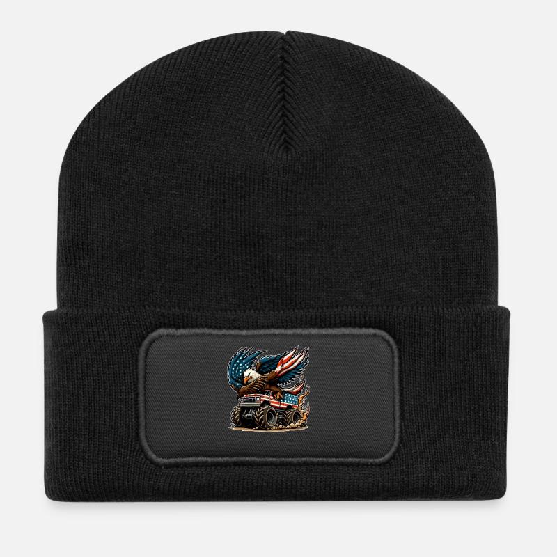 Patriotischer Adler auf Monstertruck - Recycelte Patch Beanie - Schwarz