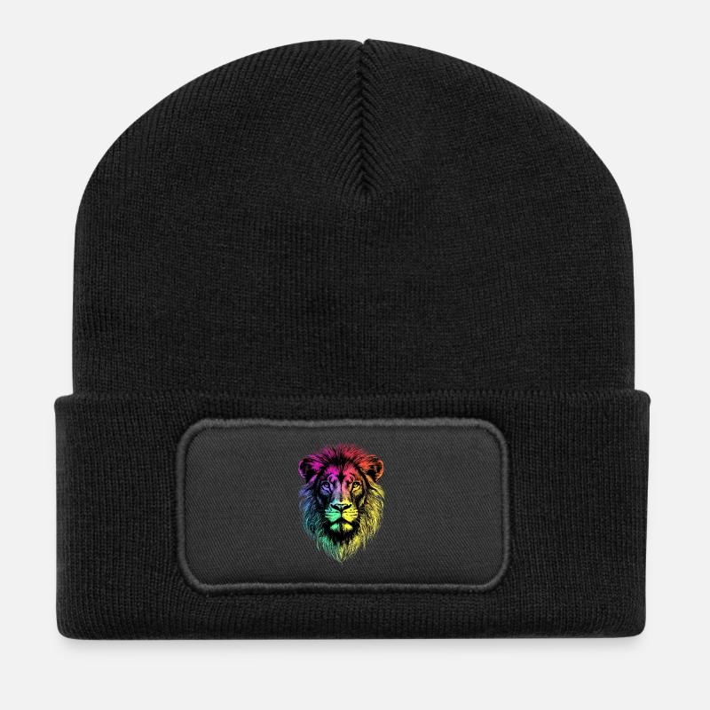 Löwe Raubkatze Löwenmähne Löwen Liebe Wilde Löwen - Recycelte Patch Beanie - Schwarz